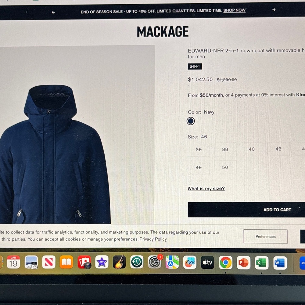 Mackage Men's Navy Puffer Jacket with Removable Hood